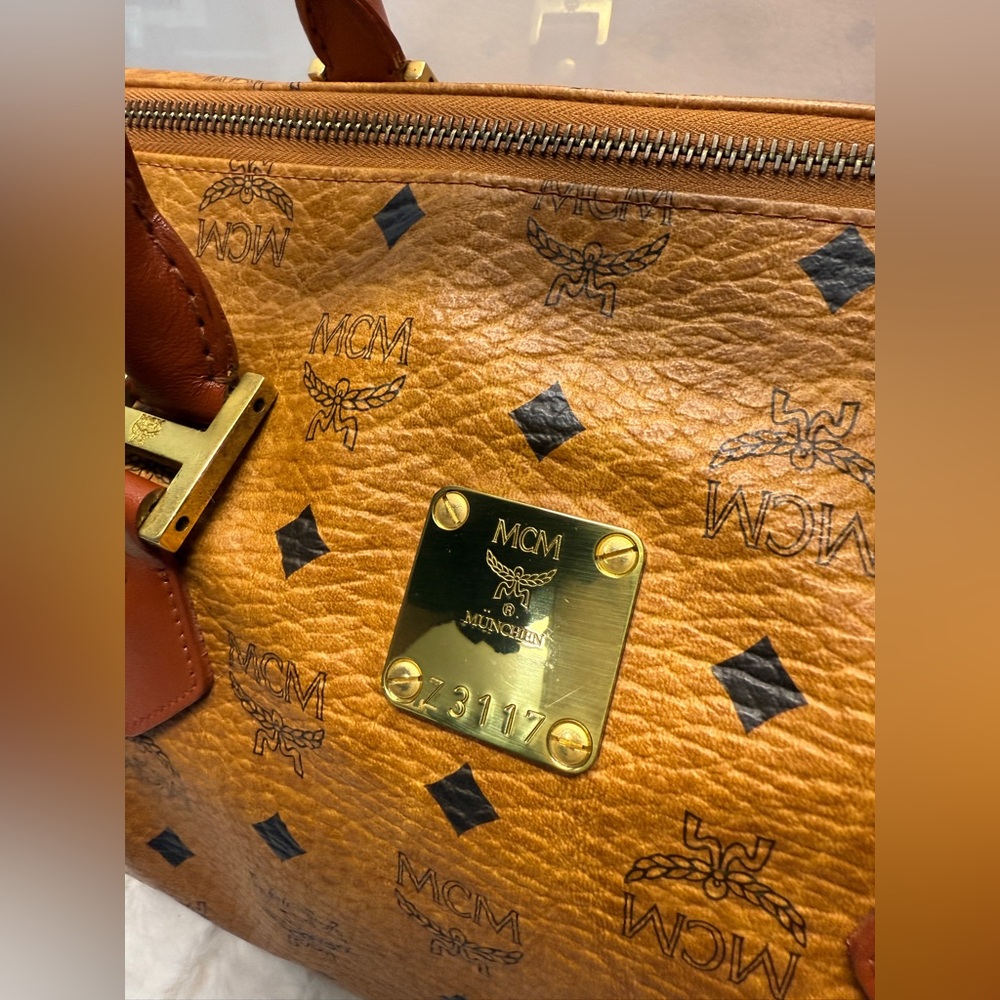 MCM Cognac Visetos Monogram Boston Bag with Gold Hardware - Picture 6 of 13